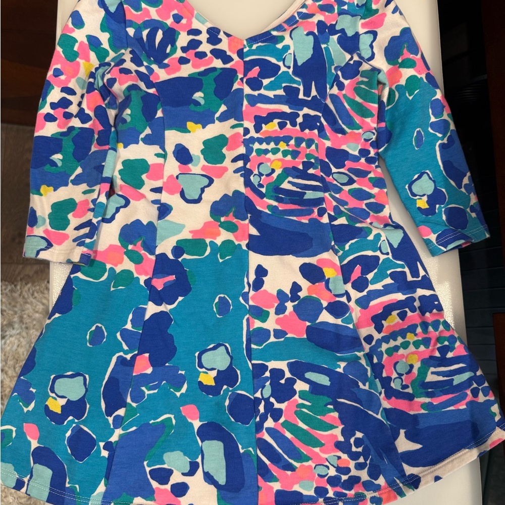 Lilly Pulitzer Pink and Blue Patterned Dress Small (Girl 4-5)